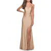 La Femme Long Homecoming Dress With Slit And Criss Cross Back