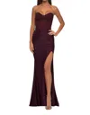 La Femme Long Jersey Corset Top Prom Dress In Dark Wine In Burgundy