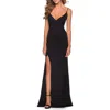 La Femme Long Jersey Dress With Cut Out Open Back In Black