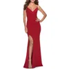 La Femme Long Jersey Dress With Cut Out Open Back In Red