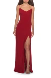 La Femme Long Jersey Dress With V-neck And Open Back