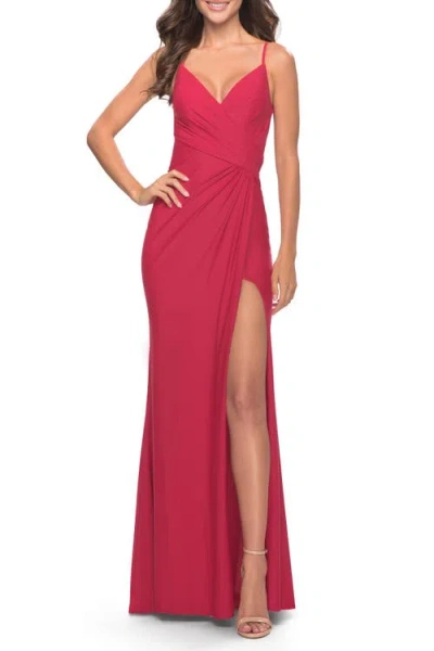 La Femme Long Jersey Versatile Dress With Ruched Zipper
