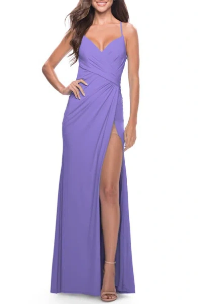 La Femme Long Jersey Versatile Dress With Ruched Zipper