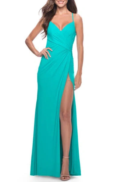 La Femme Long Jersey Versatile Dress With Ruched Zipper