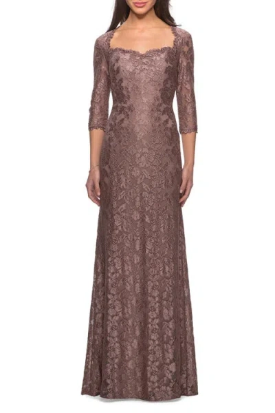La Femme Long Lace Gown With Sweetheart Neckline