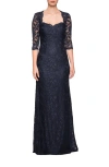 La Femme Long Lace Gown With Sweetheart Neckline