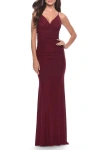 La Femme Long Net Jersey Dress With Illusion Waist