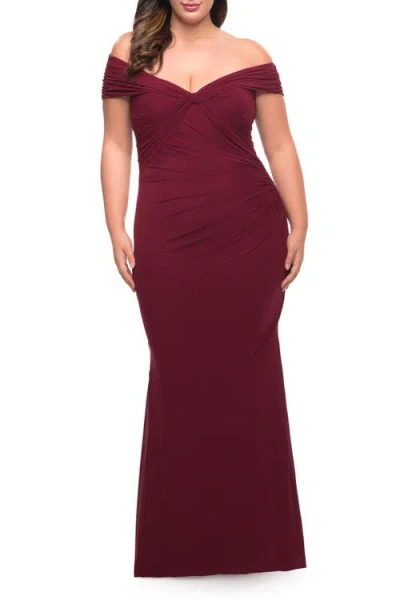 La Femme Long Net Jersey Plus Dress With Bodice Design