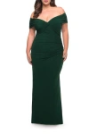 La Femme Long Net Jersey Plus Dress With Bodice Design