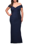La Femme Long Net Jersey Plus Dress With Bodice Design
