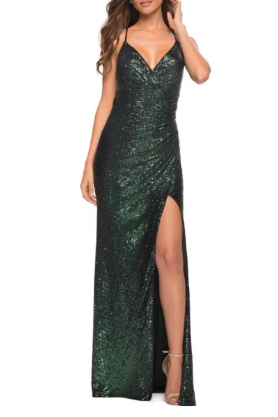 LA FEMME LA FEMME LONG SEQUIN GOWN