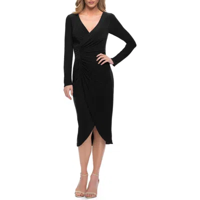 La Femme Long Sleeve Knee Length Dress With Wrap Style Skirt
