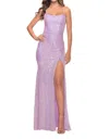 La Femme Long Square Neckline Sequin Gown In Light Periwinkle