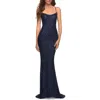La Femme Lovely Long Soft Sequin Dress With Scoop Neck