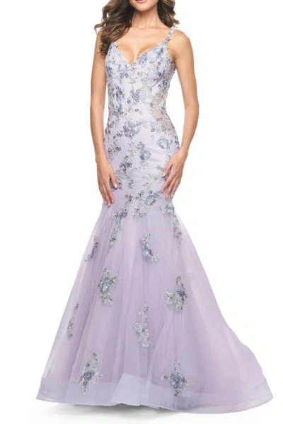 La Femme Mermaid Gown With Two Tone Lace Appliques