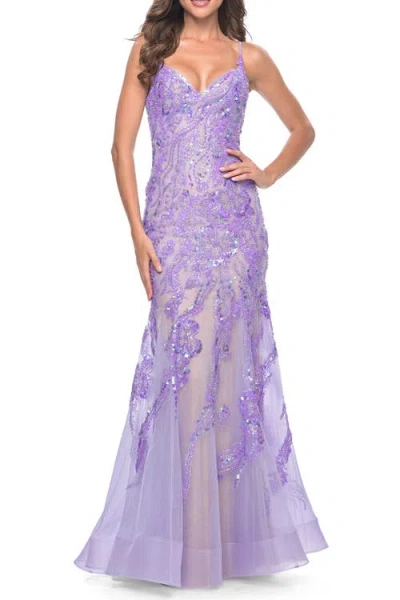 La Femme Mermaid Sequin And Beaded Embellished Prom Dress