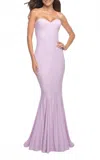 La Femme Mermaid Strapless Gown In Lavender In Purple