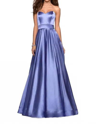 La Femme Metallic Satin A-line Dress In Dark Periwinkle In Blue