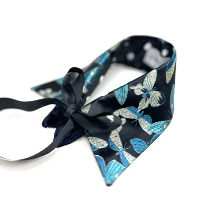 La Femme Mimi Women's Black / Blue / Gold Butterfly Zero Waste Collar In Black/blue/gold