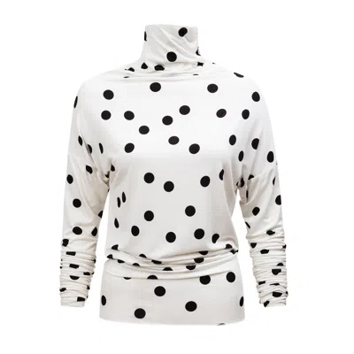 La Femme Mimi Women's Black / White Polka Dots Winter Top In Black/white