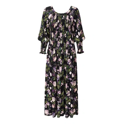 La Femme Mimi Women's Black Winter Garden Flower Dress