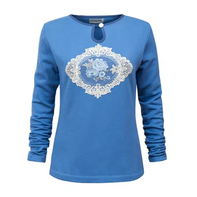 La Femme Mimi Women's Blue Basic Top Hand Embroidery
