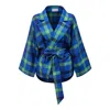 La Femme Mimi Women's Blue / Green Grass Green Kimono Blazer In Multi