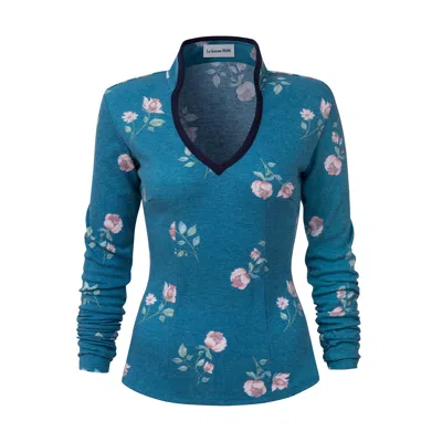 La Femme Mimi Women's Blue Long Sleeved Top With Roses