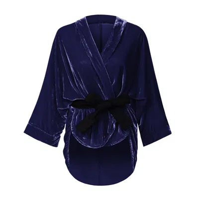 La Femme Mimi Women's Blue Silk Velvet Kimono