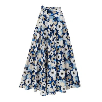 La Femme Mimi Women's Blue / White Maxi Blooming Poppies Skirt In Multi