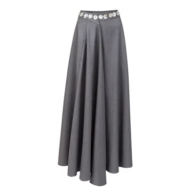 La Femme Mimi Women's Grey Maxi Skirt With Pearl Buttons In Gray