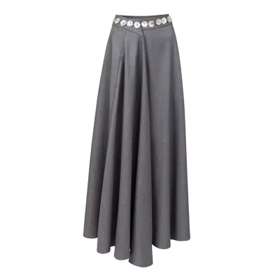 La Femme Mimi Women's Grey Maxi Skirt With Pearl Buttons
