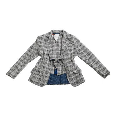 La Femme Mimi Women's Grey / White Blazer Coat With Vest In Grey/white