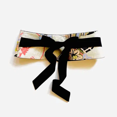 La Femme Mimi Women's Obi Belt Black Silk