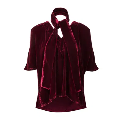 La Femme Mimi Women's Red Silk Velvet Blouse