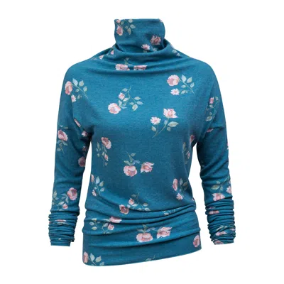 La Femme Mimi Women's Signature Turtleneck With Roses In Blue