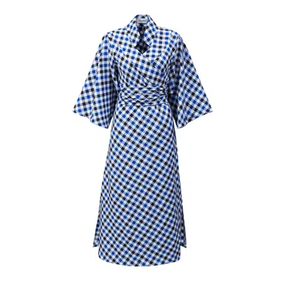 La Femme Mimi Women's Signature Wrap Kimono Dress Blue