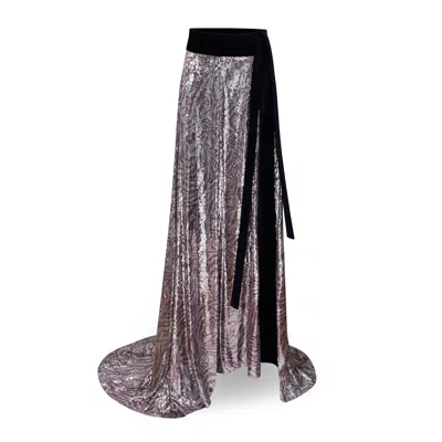 La Femme Mimi Women's Silver Sequin Wrap Skirt Dress