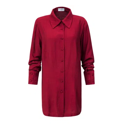 La Femme Mimi Women's Simple Red Silk Shirt