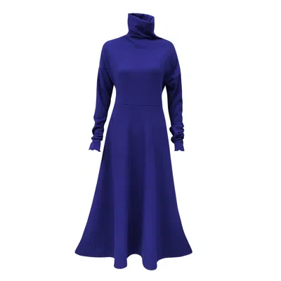 La Femme Mimi Women's Turtleneck Dress Blue Velvet