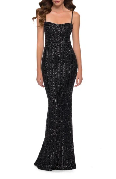 La Femme Modern Gown With Thick Line Sequin Fabric