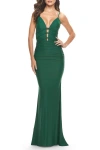 La Femme Modern Jersey Dress With Twist Band Details In Green