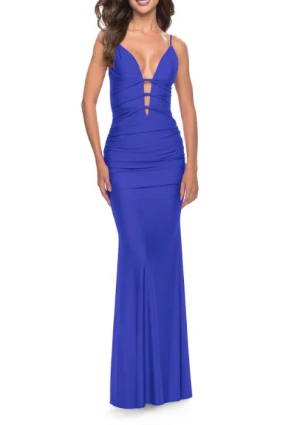 La Femme Modern Jersey Dress With Twist Band Details In Royal Blue