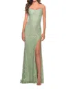 La Femme Modified Squareneck Prom Dress In Sage In Green