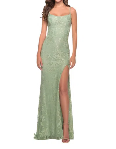 La Femme Modified Squareneck Prom Dress In Sage In Green