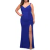 La Femme Net Jersey Long Plus Dress With Tie Side