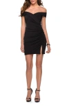 La Femme Off The Shoulder Black Party Dress With Ruching In Black