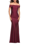 La Femme Off The Shoulder Elegant Long Evening Gown In Wine