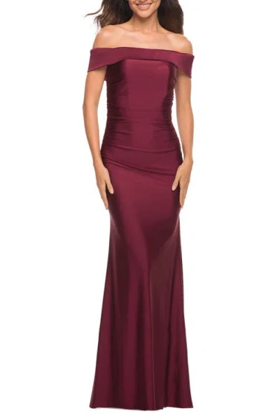La Femme Off The Shoulder Elegant Long Evening Gown In Wine