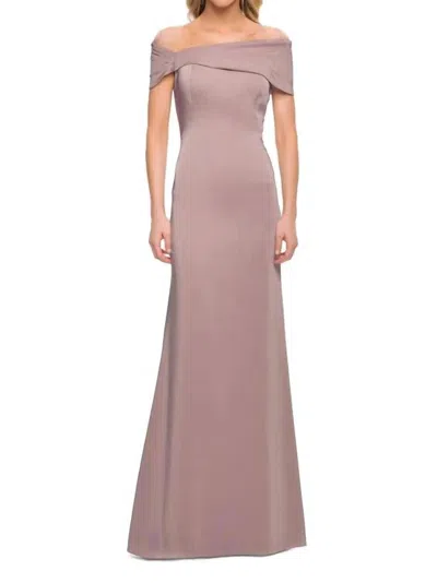 La Femme Simply Chic Off The Shoulder Jersey Gown In Purple